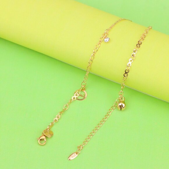 "Delicate Rose Gold Anklet with CZ Charm and Dual Chain Design, XPAL1185 - Picture 8 of 12